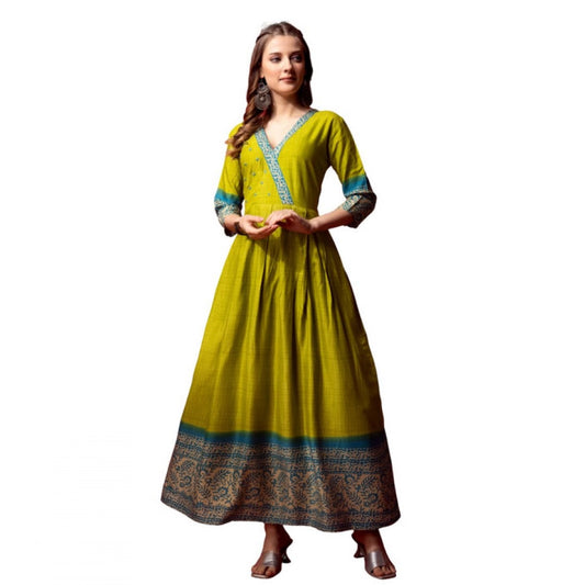 Women's Cotton Blend Printed Anarkali Gown (Green)