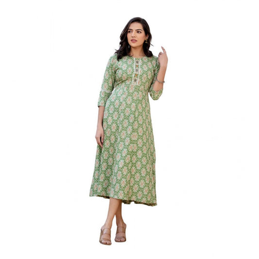 Women's Rayon  Print With Embroidery Work A-Line Kurti (Green)