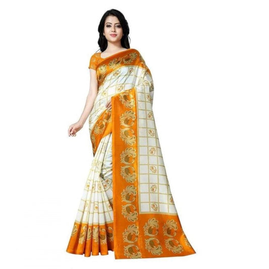 Women's Georgette Printed Saree With Unstitched Blouse 5.5Mtr (Mustard)