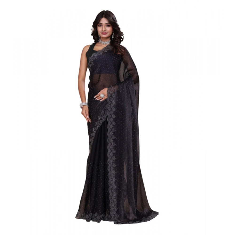 Women's Jimmy choo Embellished Bollywood Saree With Unstitched Blouse 5.5Mtr (Black)