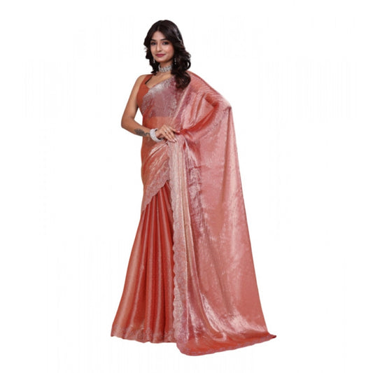 Women's Jimmy choo Embellished Bollywood Saree With Unstitched Blouse 5.5Mtr (Orange)