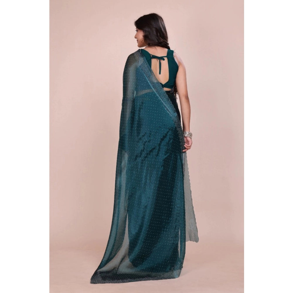 Women's Jimmy choo Embellished Bollywood Saree With Unstitched Blouse 5.5Mtr (Green)