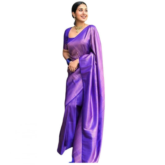 Women's Litchi silk Printed Saree With Unstitched Blouse (Purple)