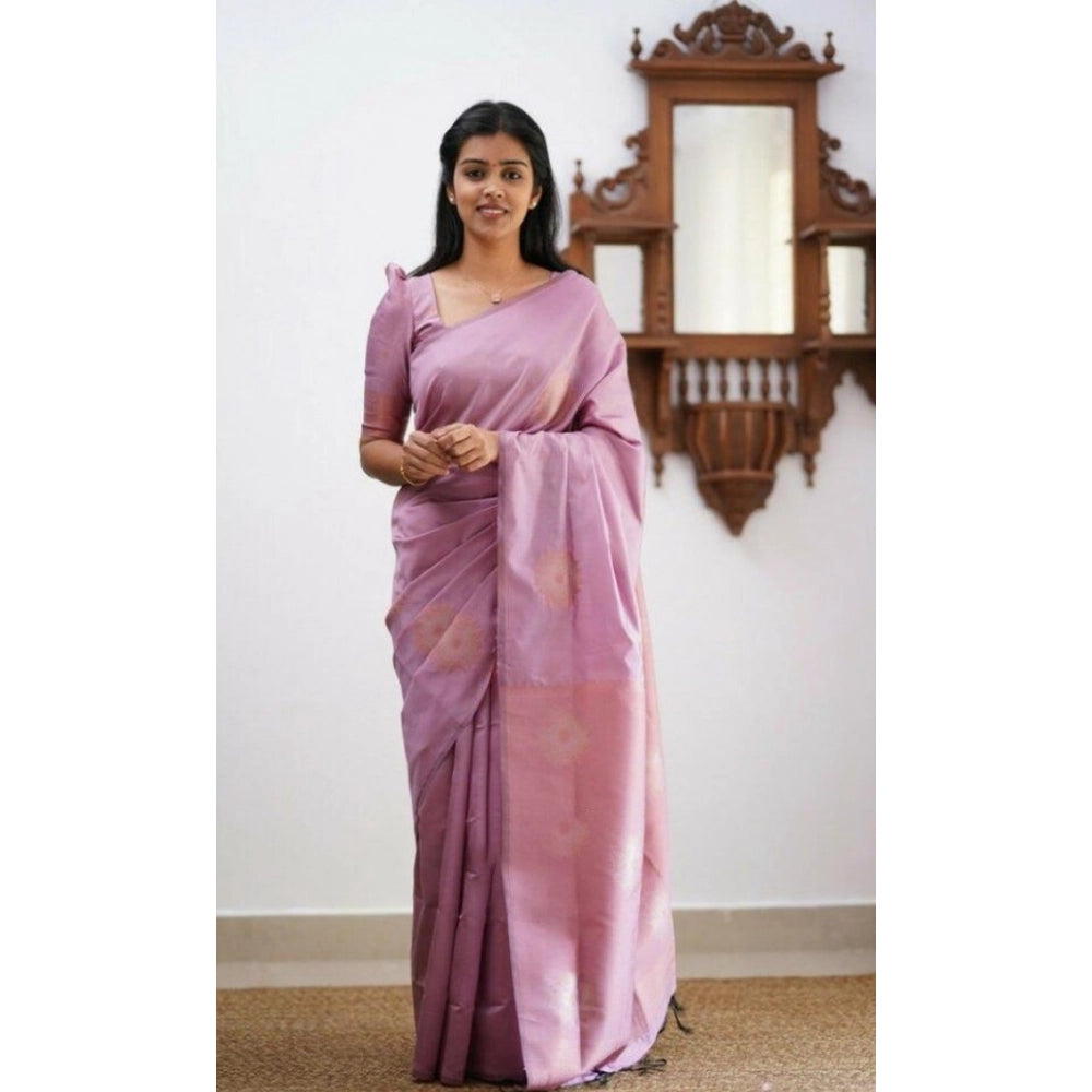 Women's Litchi silk Printed Saree With Unstitched Blouse (Light Pink)