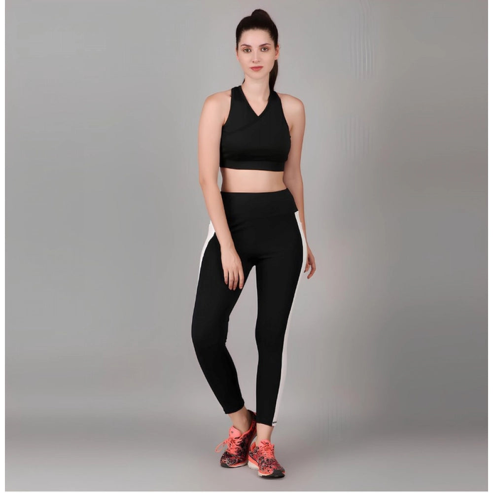 Women's Polyester Solid Ankle length High Waisted Tights (Black)