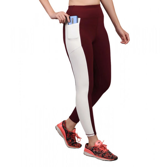 Women's Polyester Solid Ankle length High Waisted Tights (Maroon)