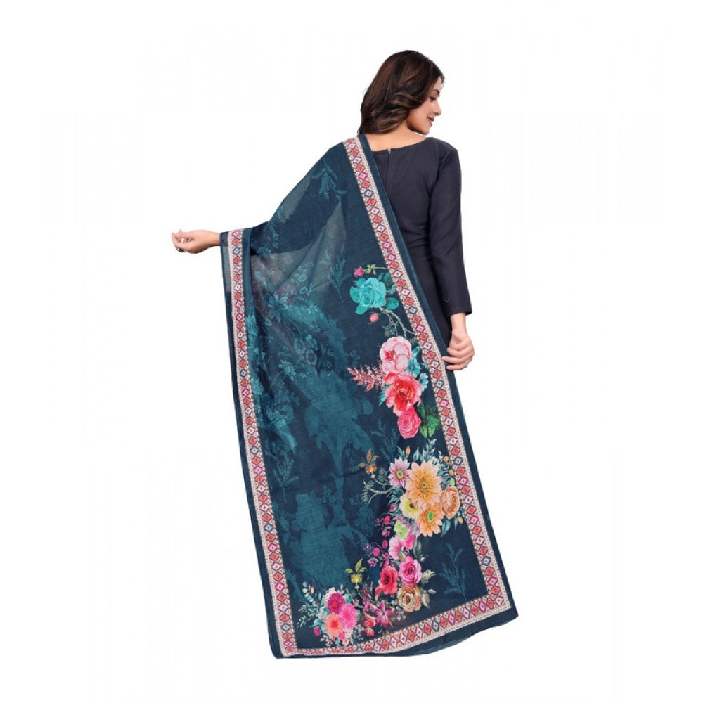 Women's chanderi silk  Printed Dupatta (Navy Blue, Length: 2 Mtr)