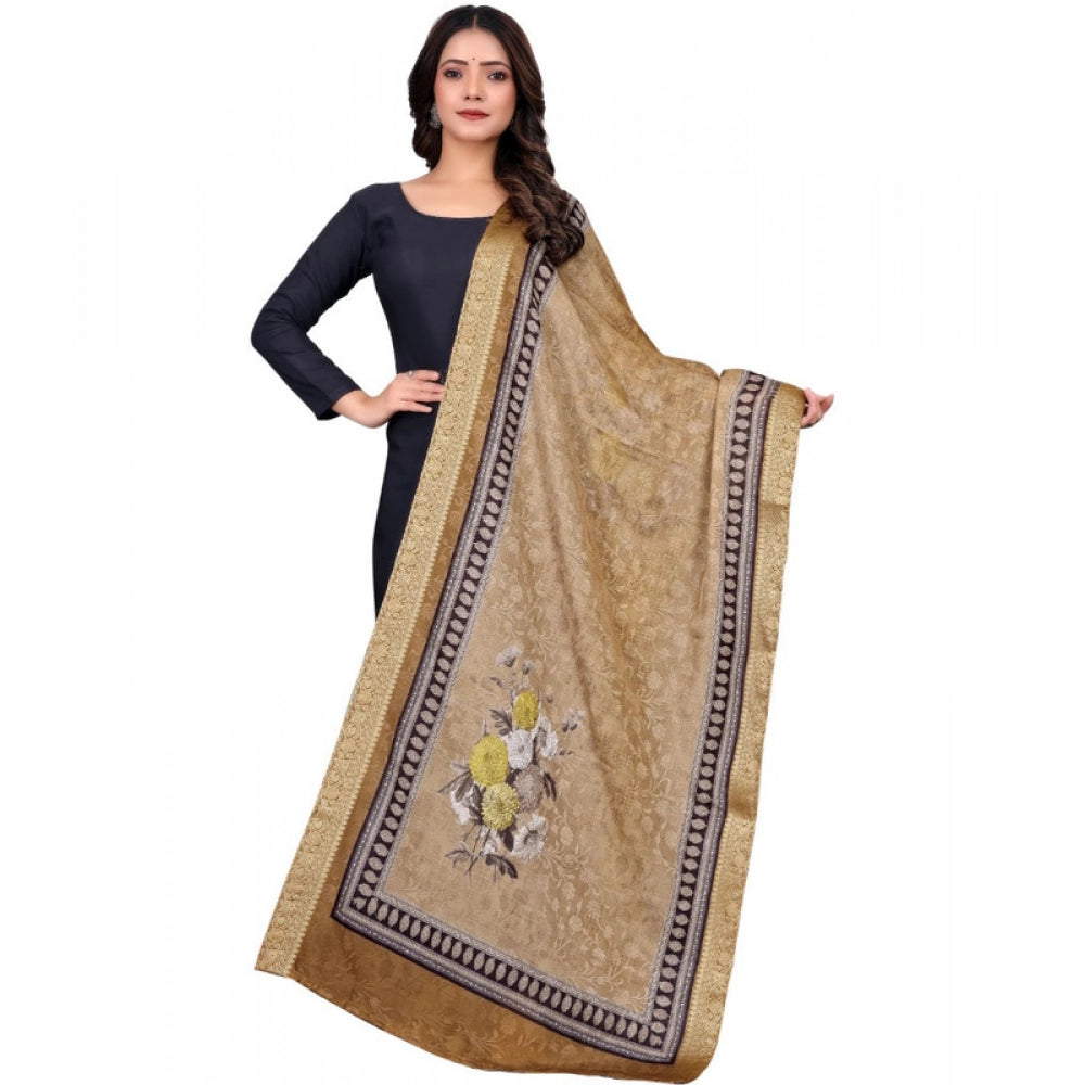 Women's chanderi silk  Printed Dupatta (Beige, Length: 2 Mtr)