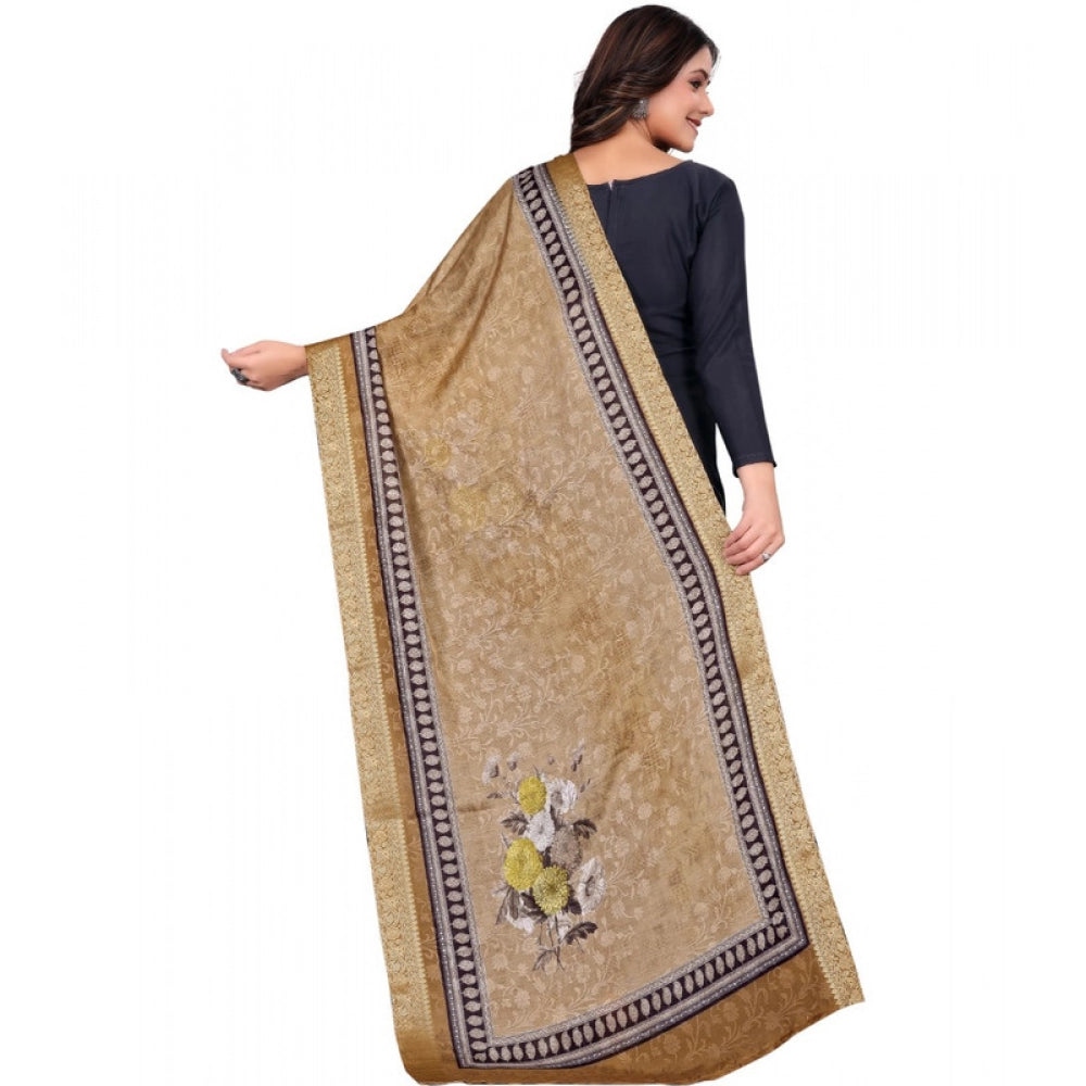 Women's chanderi silk  Printed Dupatta (Beige, Length: 2 Mtr)