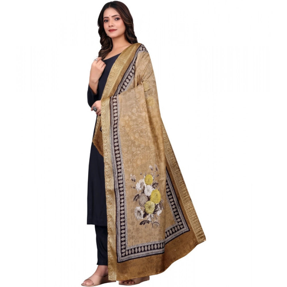Women's chanderi silk  Printed Dupatta (Beige, Length: 2 Mtr)