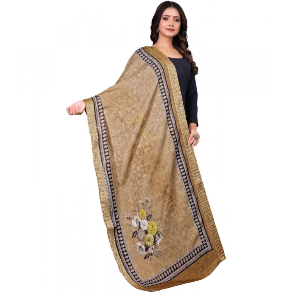 Women's chanderi silk  Printed Dupatta (Beige, Length: 2 Mtr)