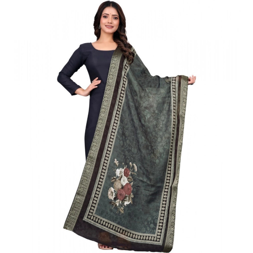Women's chanderi silk  Printed Dupatta (Black, Length: 2 Mtr)