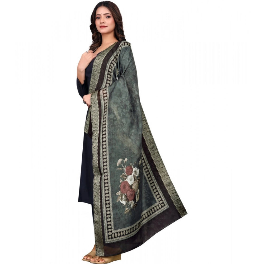 Women's chanderi silk  Printed Dupatta (Black, Length: 2 Mtr)