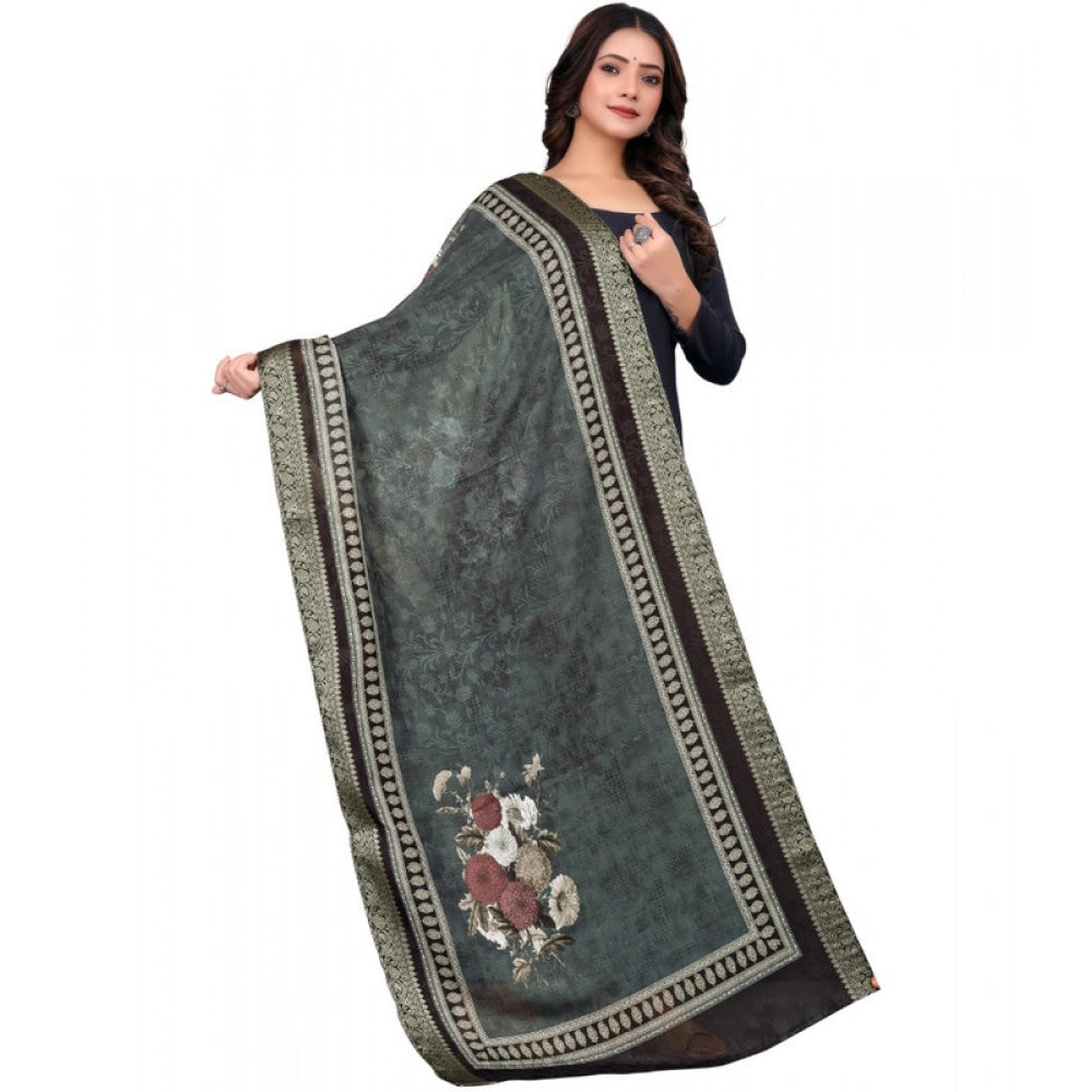 Women's chanderi silk  Printed Dupatta (Black, Length: 2 Mtr)