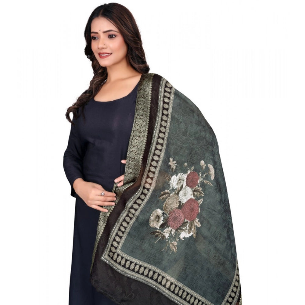 Women's chanderi silk  Printed Dupatta (Black, Length: 2 Mtr)