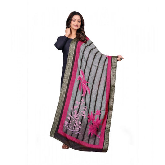 Women's chanderi silk  Printed Dupatta (Black, Length: 2 Mtr)