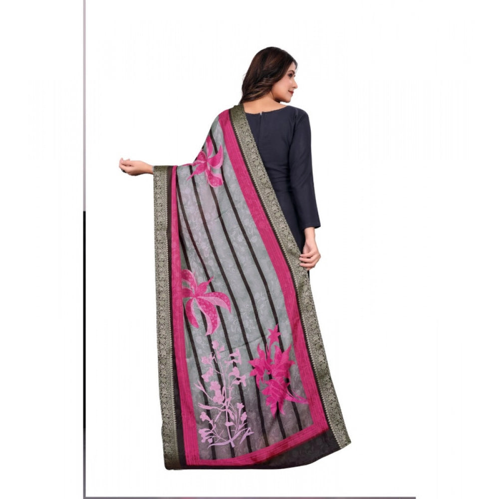 Women's chanderi silk  Printed Dupatta (Black, Length: 2 Mtr)