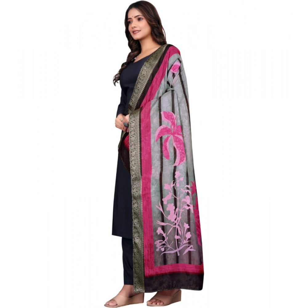 Women's chanderi silk  Printed Dupatta (Black, Length: 2 Mtr)