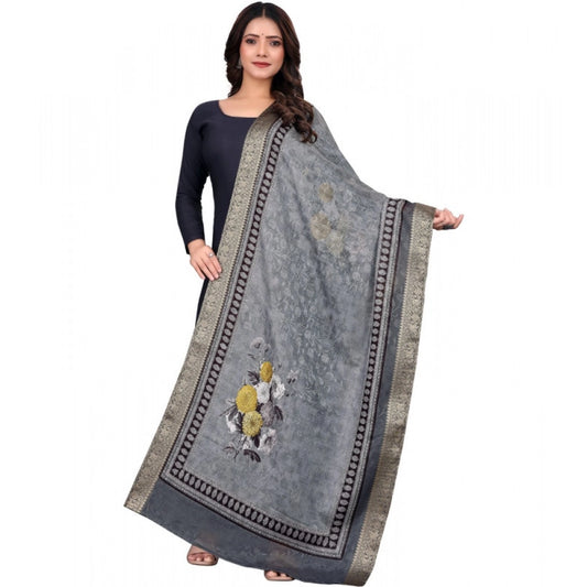 Women's chanderi silk  Printed Dupatta (Gray, Length: 2 Mtr)