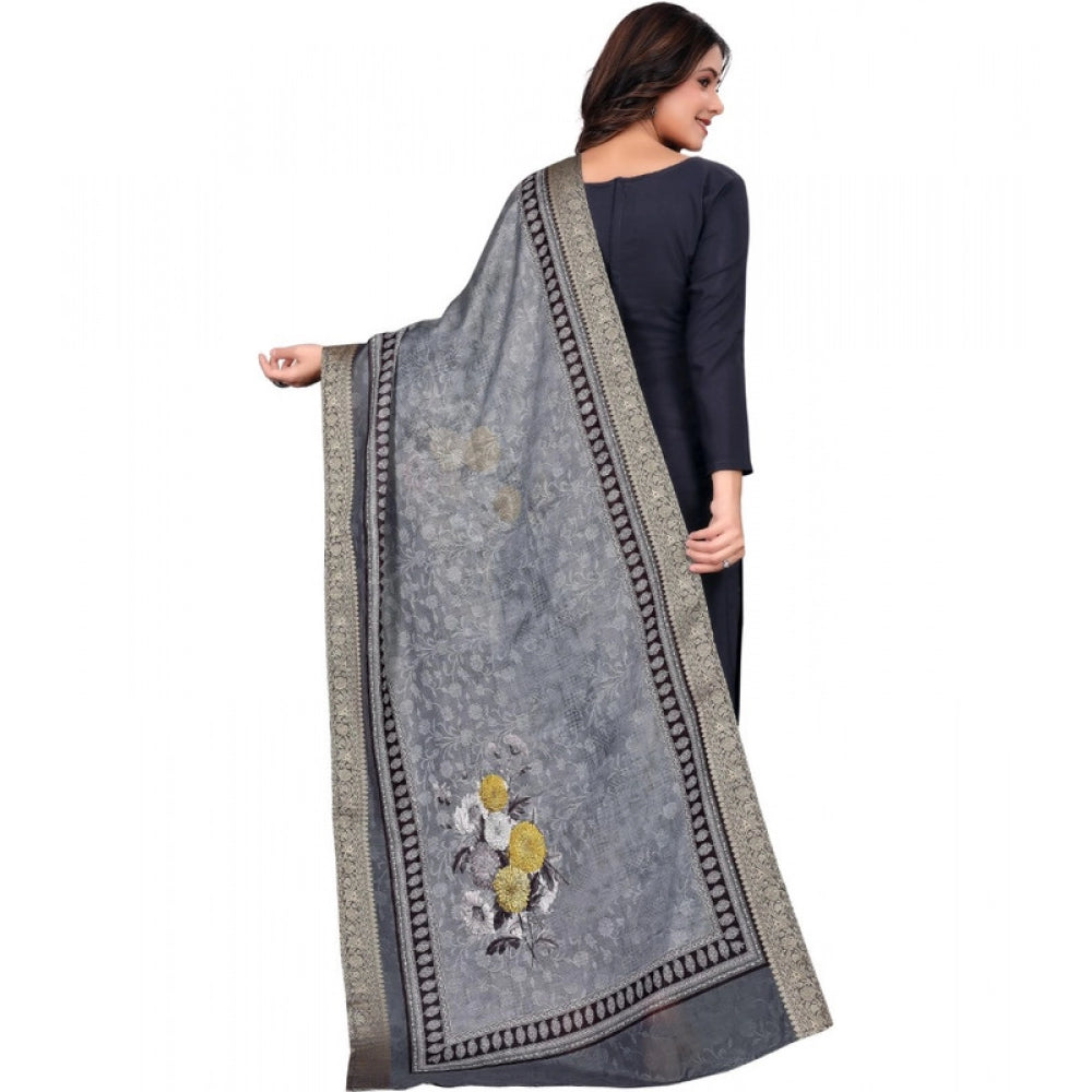 Women's chanderi silk  Printed Dupatta (Gray, Length: 2 Mtr)