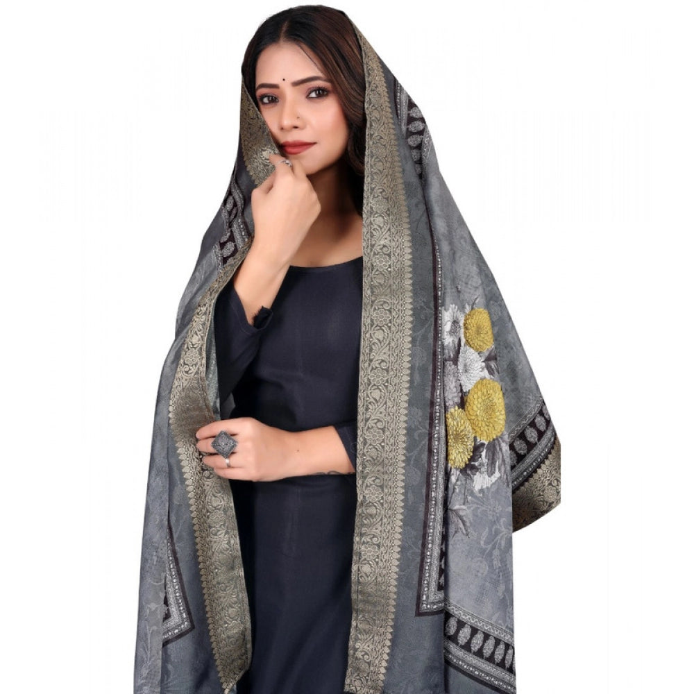 Women's chanderi silk  Printed Dupatta (Gray, Length: 2 Mtr)