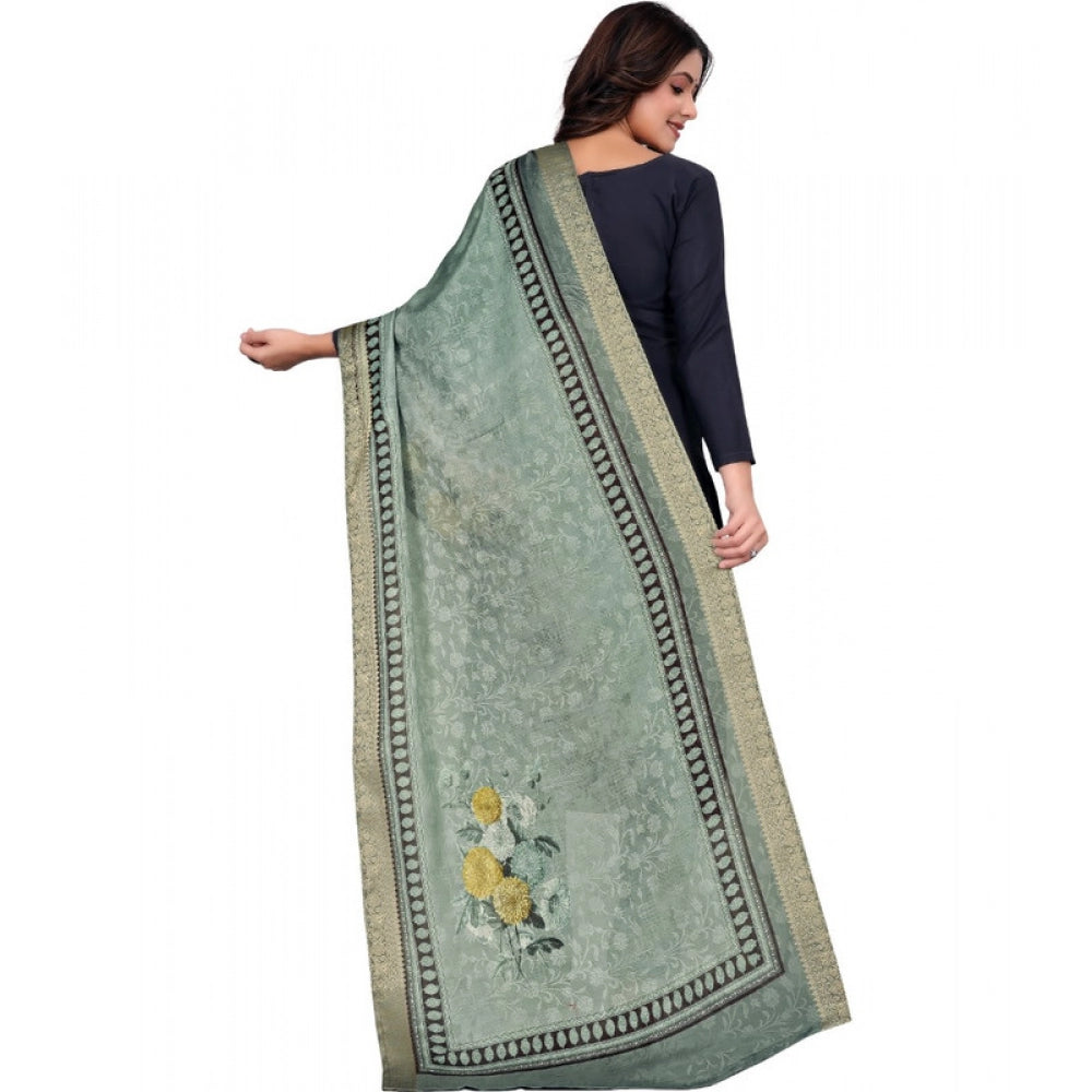 Women's chanderi silk  Printed Dupatta (Green, Length: 2 Mtr)
