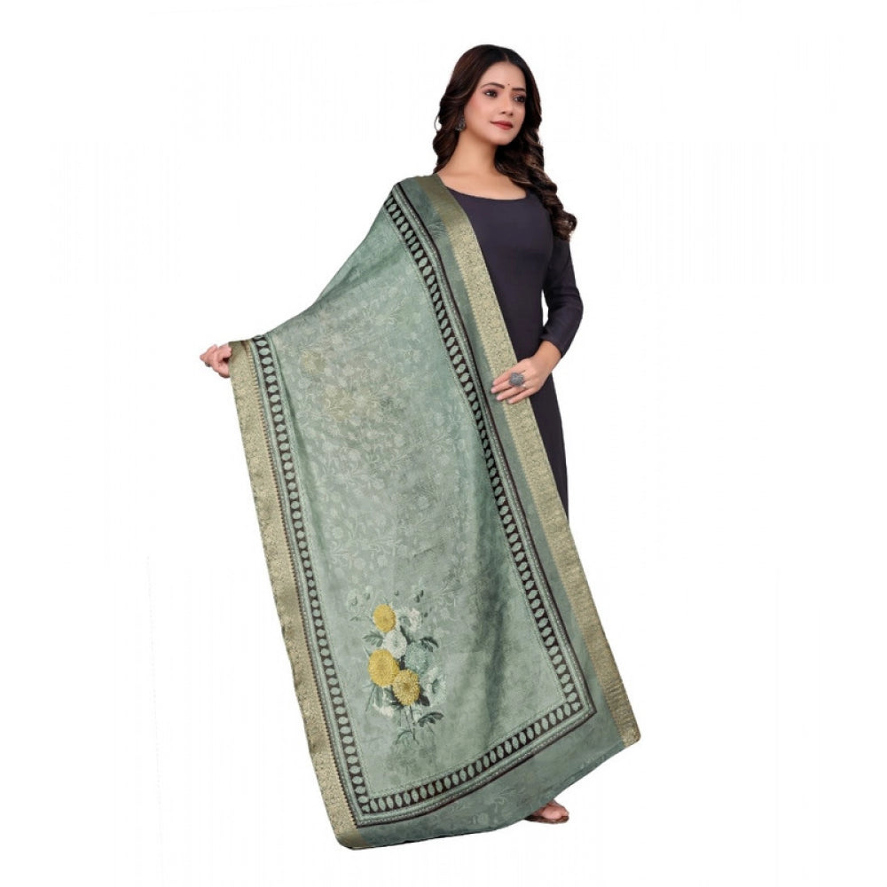 Women's chanderi silk  Printed Dupatta (Green, Length: 2 Mtr)