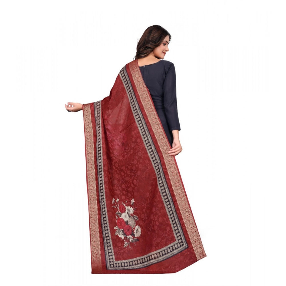 Women's chanderi silk  Printed Dupatta (Maroon, Length: 2 Mtr)