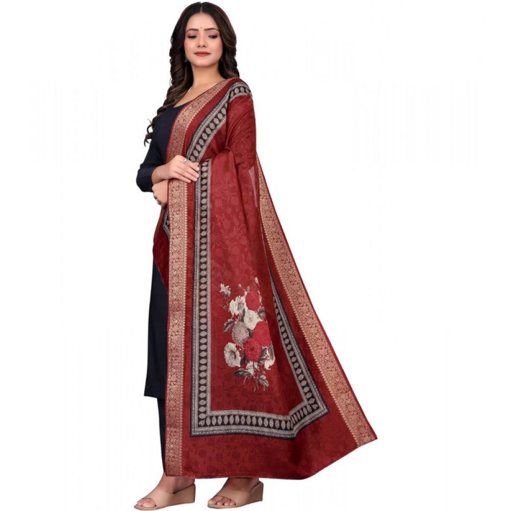 Women's chanderi silk  Printed Dupatta (Maroon, Length: 2 Mtr)