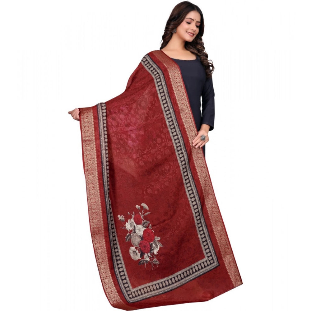 Women's chanderi silk  Printed Dupatta (Maroon, Length: 2 Mtr)