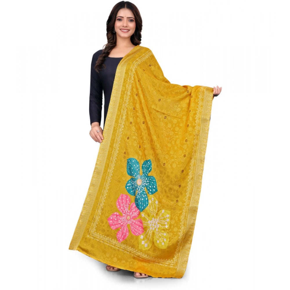 Women's chanderi silk  Printed Dupatta (Yellow, Length: 2 Mtr)