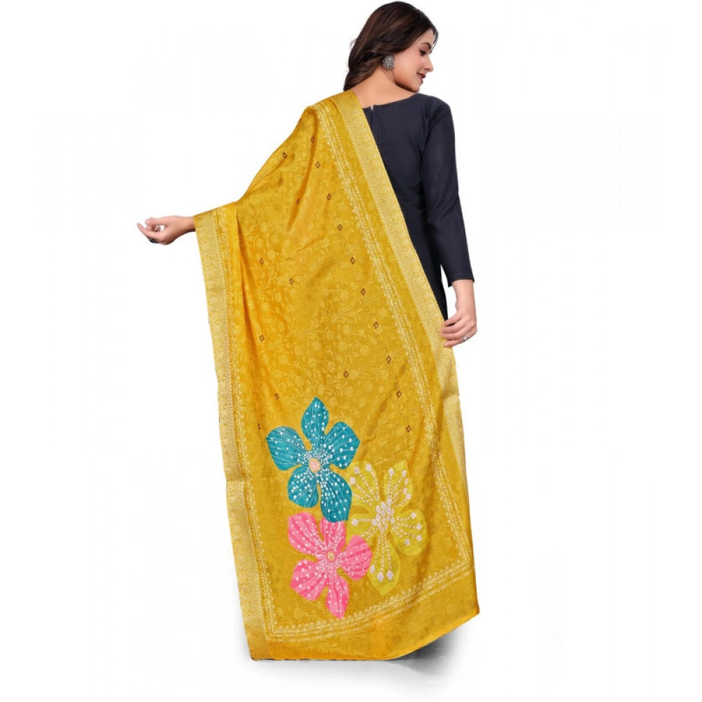 Women's chanderi silk  Printed Dupatta (Yellow, Length: 2 Mtr)