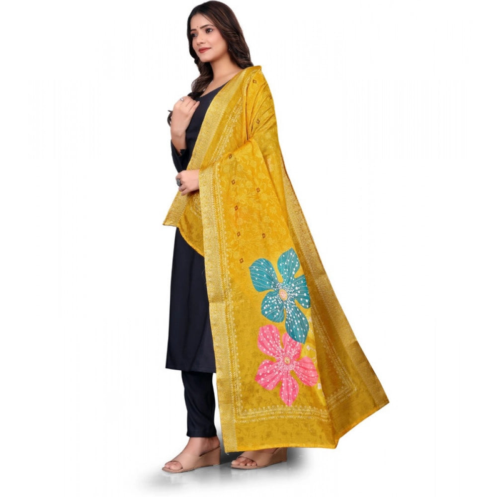 Women's chanderi silk  Printed Dupatta (Yellow, Length: 2 Mtr)