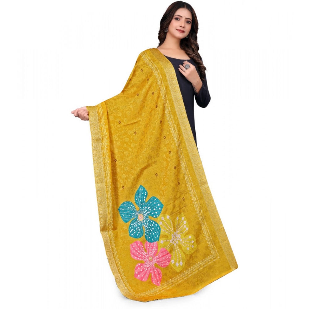 Women's chanderi silk  Printed Dupatta (Yellow, Length: 2 Mtr)
