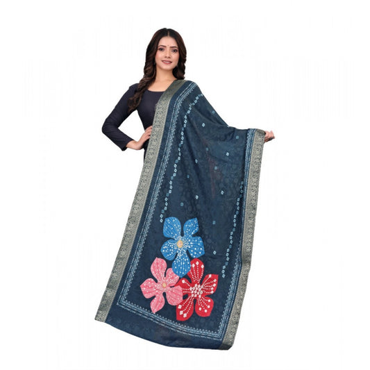 Women's chanderi silk  Printed Dupatta (Navy Blue, Length: 2 Mtr)