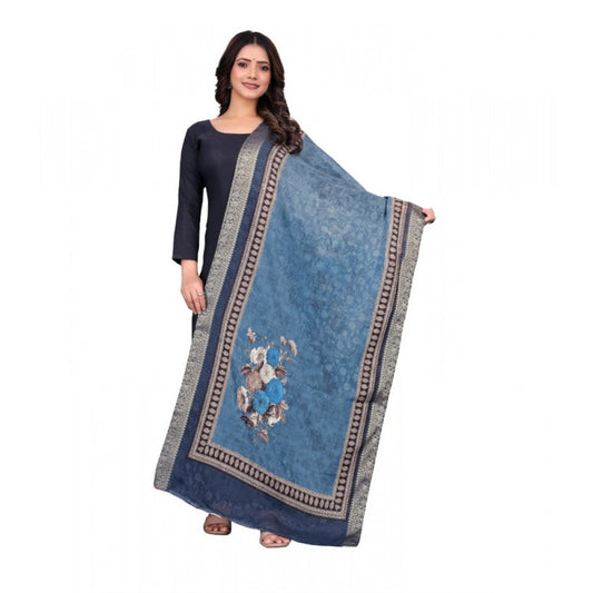 Women's chanderi silk  Printed Dupatta (Navy Blue, Length: 2 Mtr)