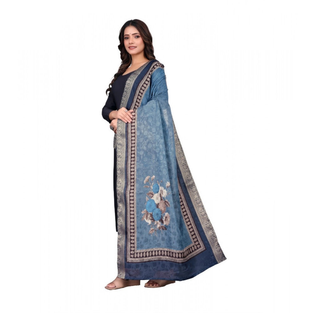 Women's chanderi silk  Printed Dupatta (Navy Blue, Length: 2 Mtr)