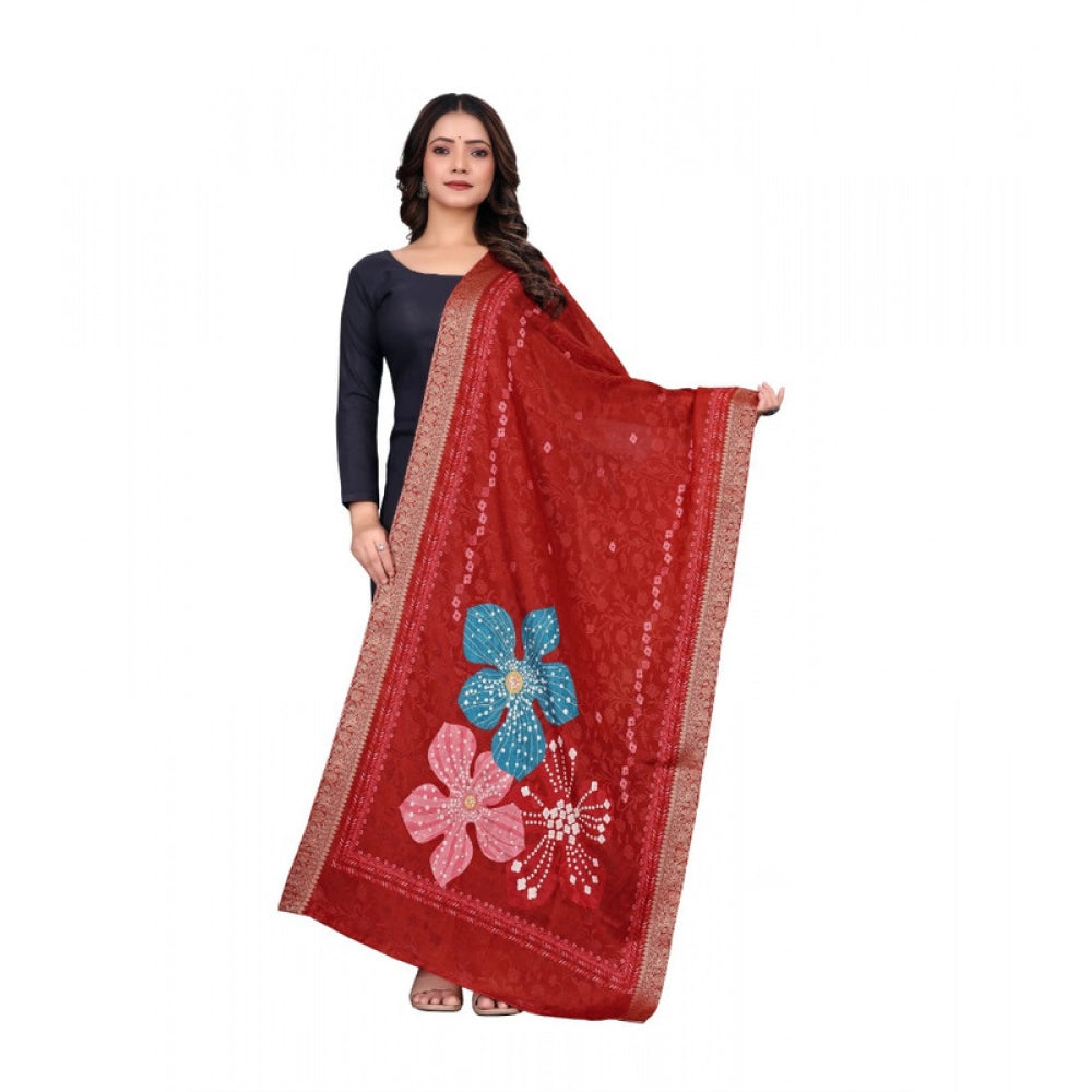 Women's chanderi silk  Printed Dupatta (Red, Length: 2 Mtr)
