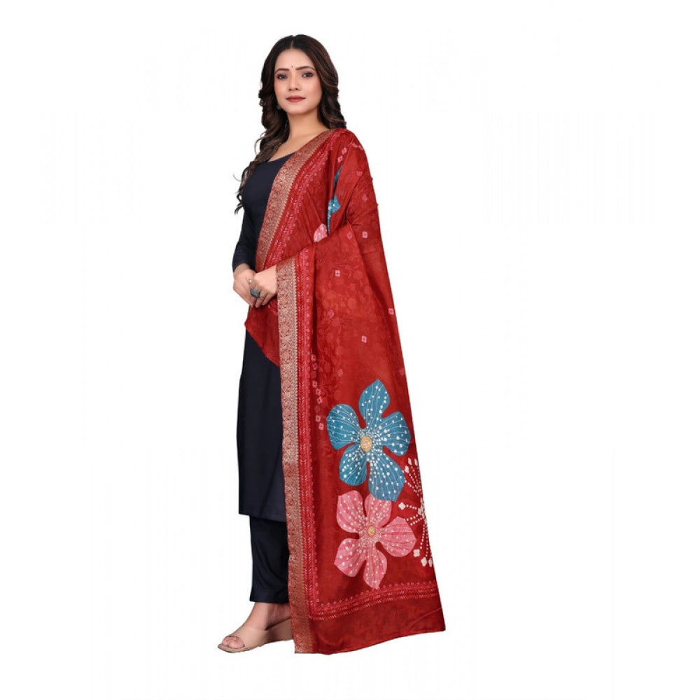 Women's chanderi silk  Printed Dupatta (Red, Length: 2 Mtr)