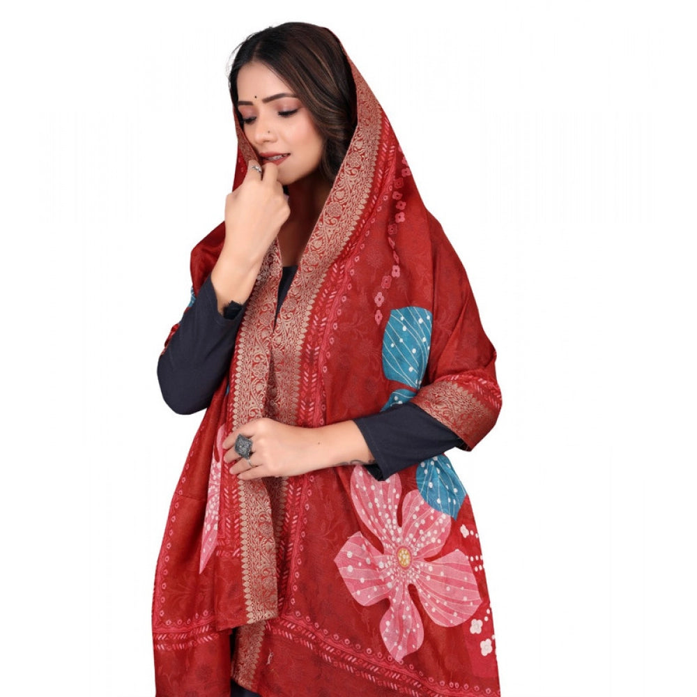 Women's chanderi silk  Printed Dupatta (Red, Length: 2 Mtr)