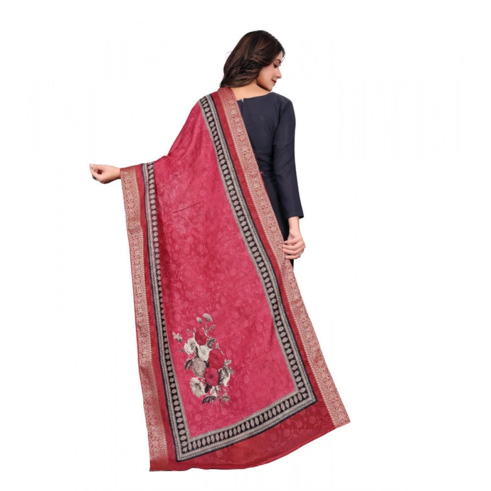 Women's chanderi silk  Printed Dupatta (Red, Length: 2 Mtr)