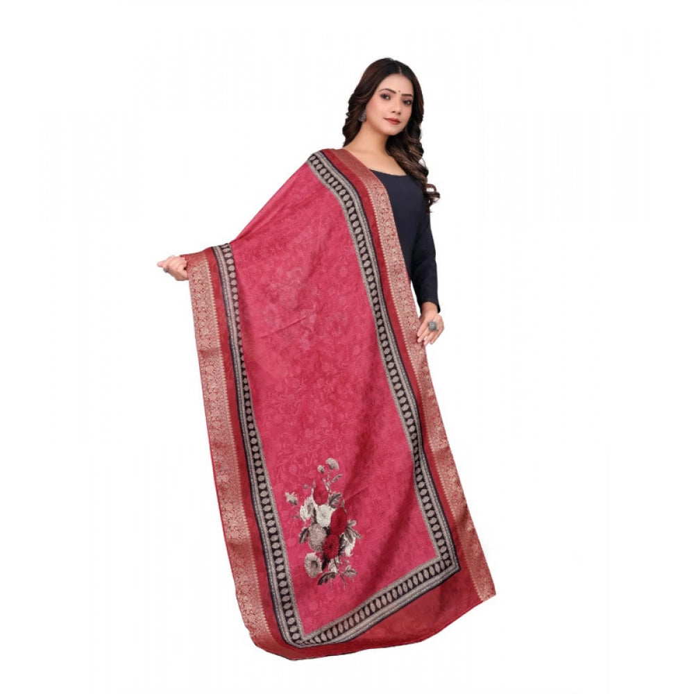 Women's chanderi silk  Printed Dupatta (Red, Length: 2 Mtr)