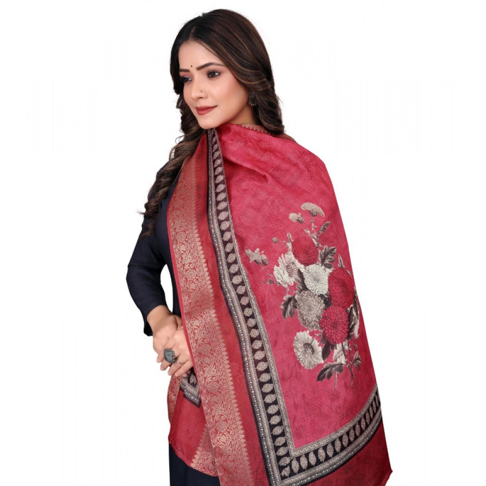Women's chanderi silk  Printed Dupatta (Red, Length: 2 Mtr)