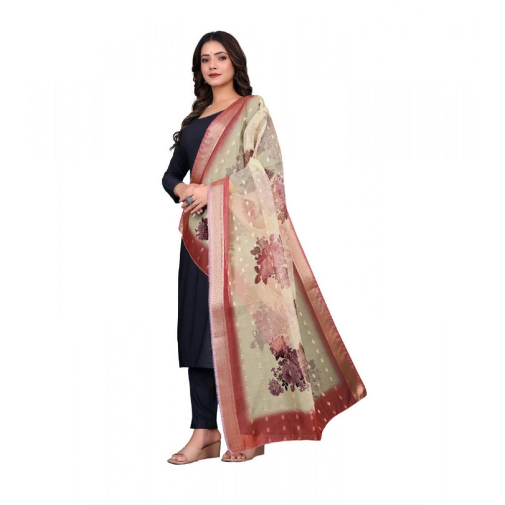 Women's chanderi silk  Printed Dupatta (Beige, Length: 2 Mtr)