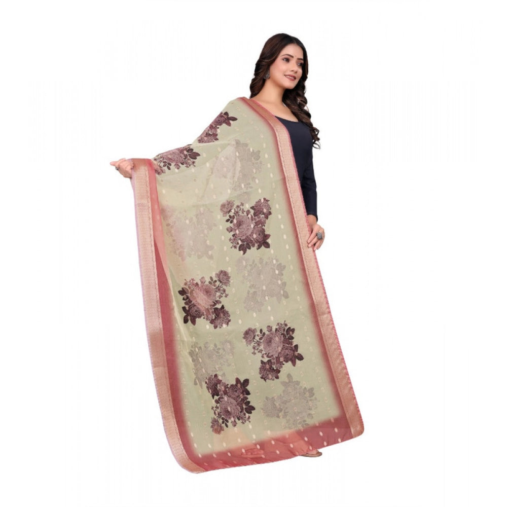 Women's chanderi silk  Printed Dupatta (Beige, Length: 2 Mtr)