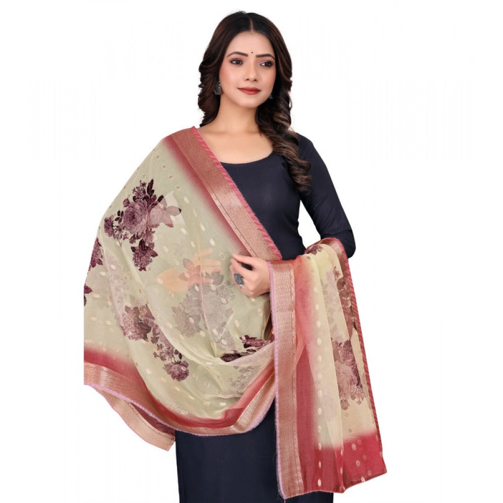 Women's chanderi silk  Printed Dupatta (Beige, Length: 2 Mtr)