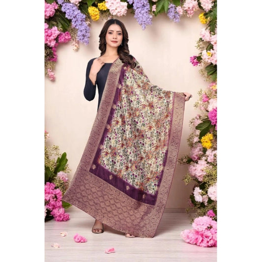 Women's chanderi silk  Printed Dupatta (Magenta, Length: 2 Mtr)