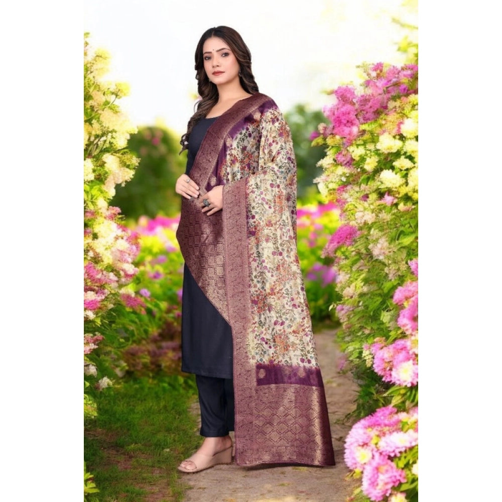 Women's chanderi silk  Printed Dupatta (Magenta, Length: 2 Mtr)