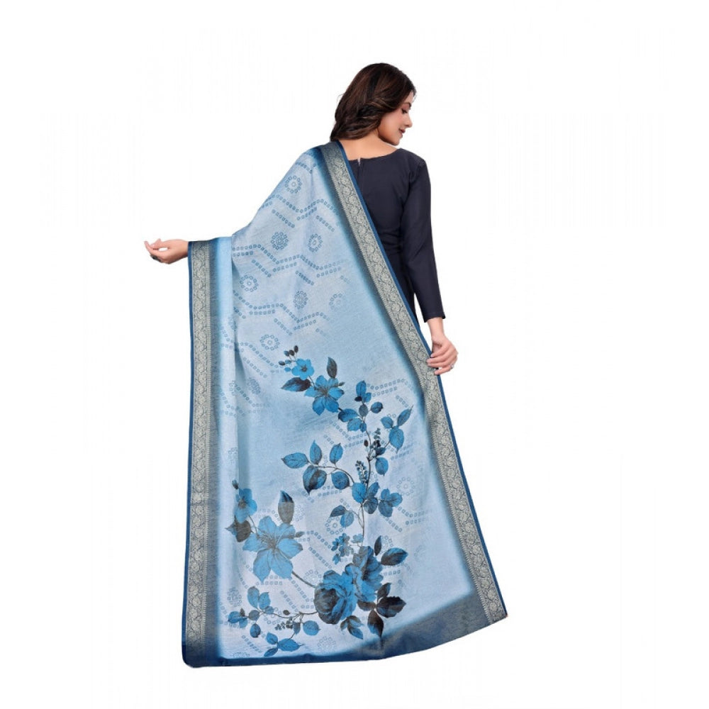 Women's chanderi silk  Printed Dupatta (Blue, Length: 2 Mtr)