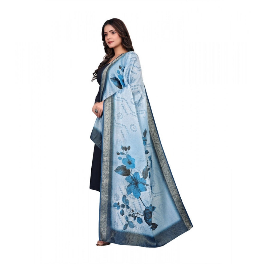 Women's chanderi silk  Printed Dupatta (Blue, Length: 2 Mtr)